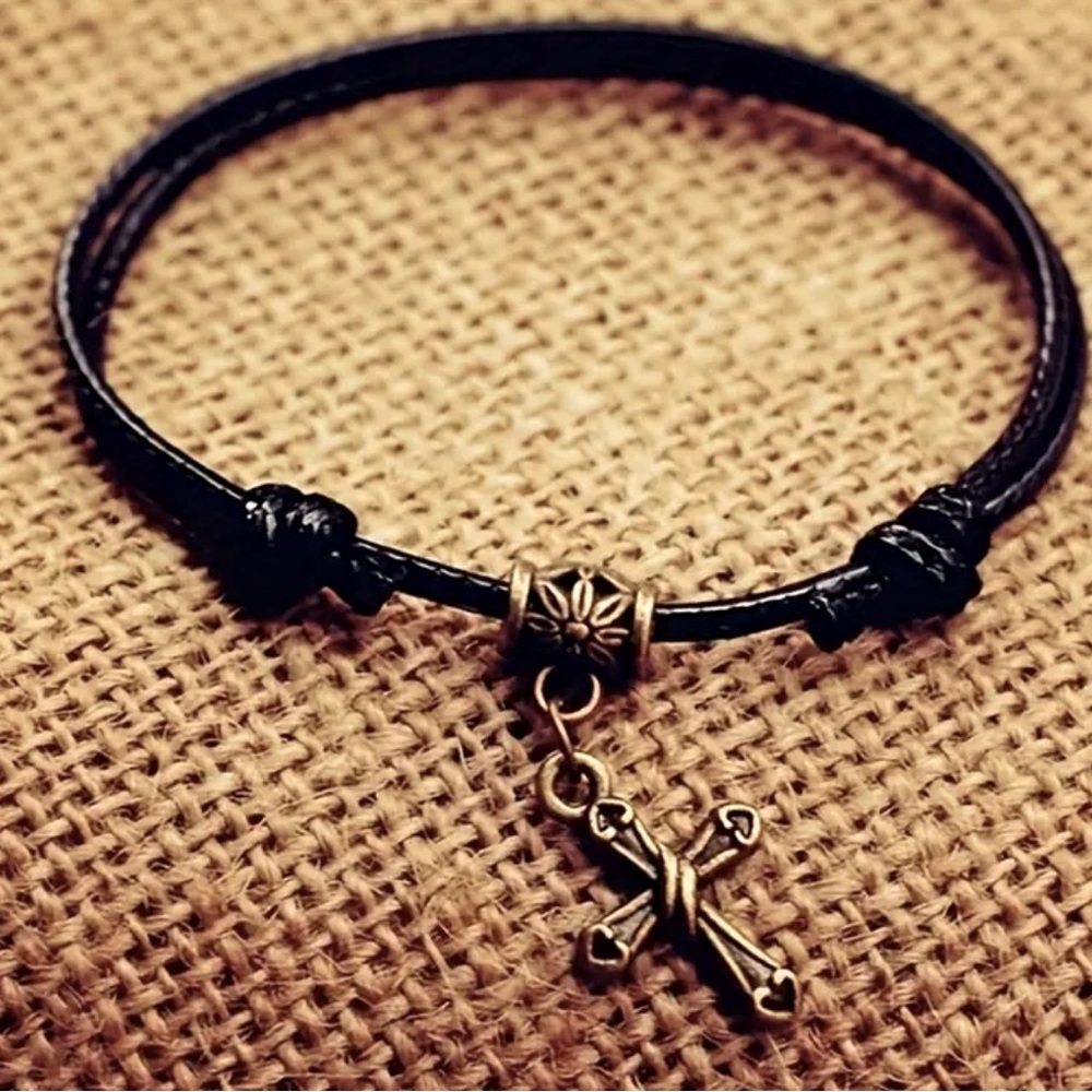 New - Vintage Style - Hand Woven Rope with Cross Charm Adjustable Ankle Bracelet